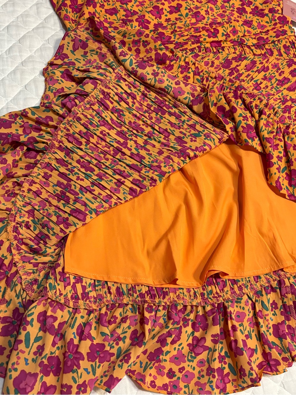 NWT Ivy City Co Orange and Pink Floral Tiered Mini Dress Size 14 - Picture 14 of 15